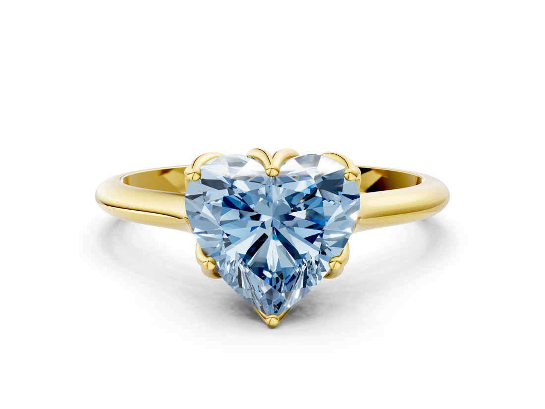 Yellow gold Fancy Blue Heart  Solitaire Cathedral Diamond Ring with Six-Prong Setting_17