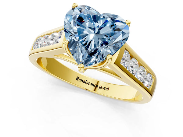 Yellow gold Fancy Blue Heart  Solitaire Channel-Set Diamond Engagement Ring with Four-Prong Setting
