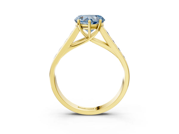 Yellow gold Fancy Blue Heart  Solitaire Channel-Set Diamond Engagement Ring with Four-Prong Setting