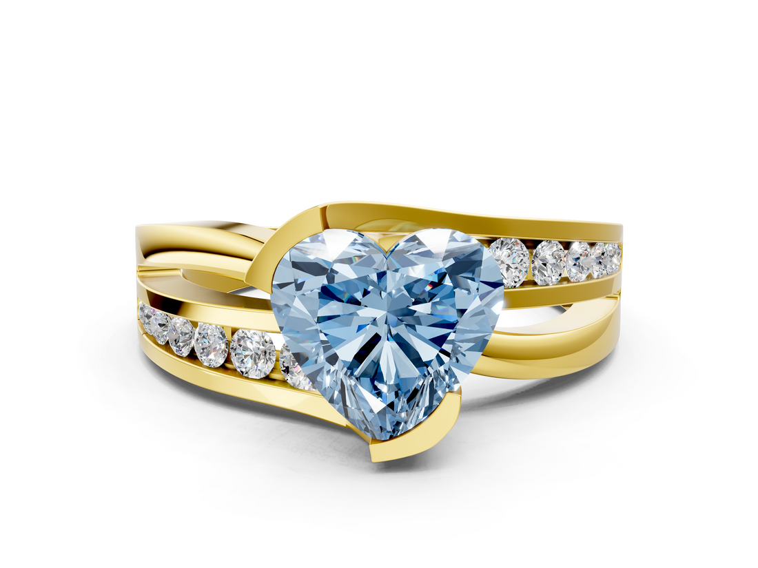 Yellow gold Fancy Blue Heart  Solitaire Channel-Set Split Shank Ring with Tension Prong Setting_3