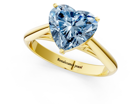 Yellow gold Fancy Blue Heart  Solitaire Diamond Engagement Ring with Cathedral Setting and Four-Prong Mount on a Classic Band_82