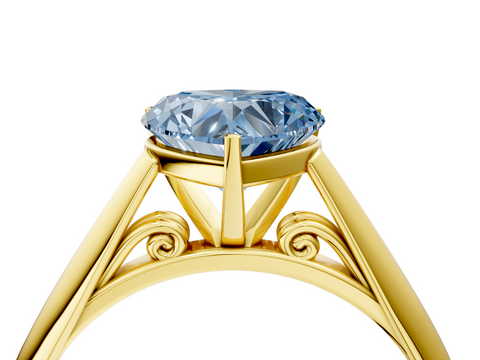 Yellow gold Fancy Blue Heart  Solitaire Diamond Engagement Ring with Cathedral Setting and Four-Prong Mount on a Classic Band_85