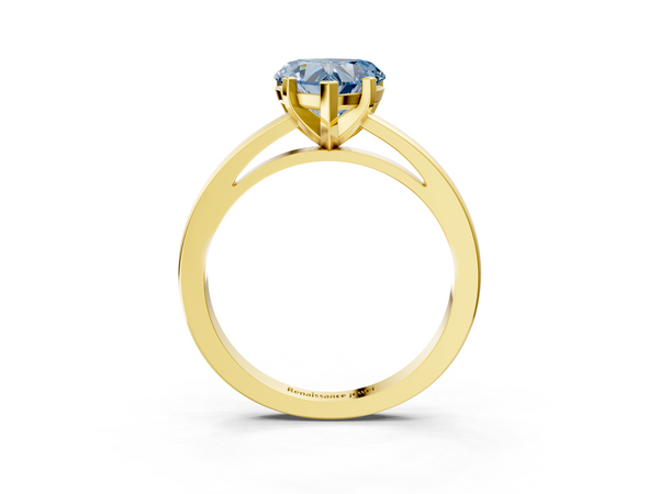 Yellow gold Fancy Blue Heart  Solitaire Diamond Engagement Ring with Four-Prong Setting on a Classic Band