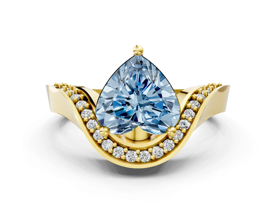 Yellow gold Fancy Blue Heart  Solitaire Diamond Engagement Ring with Pave Band and Four-Prong Setting 1
