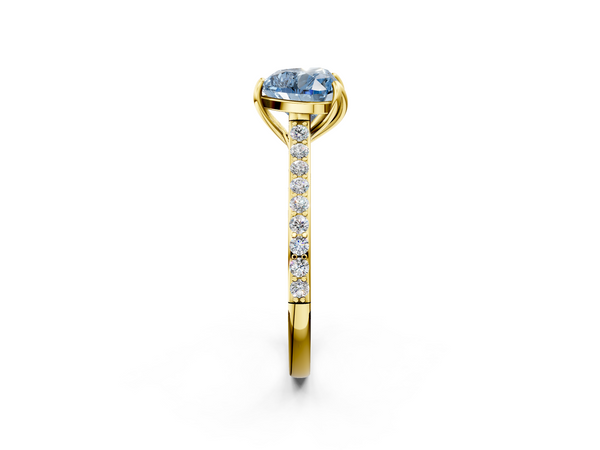 Yellow gold Fancy Blue Heart  Solitaire Diamond Engagement Ring with Pave Band and Six-Prong Setting