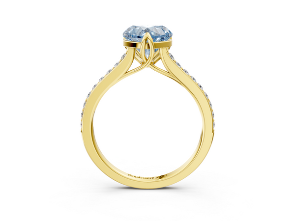 Yellow gold Fancy Blue Heart  Solitaire Diamond Engagement Ring with Pave Band and Six-Prong Setting