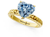 Yellow gold Fancy Blue Heart  Solitaire Diamond Engagement Ring with XO Engraved Band and Four-Prong Setting 1