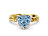 Yellow gold Fancy Blue Heart  Solitaire Diamond Engagement Ring with XO Engraved Band and Four-Prong Setting