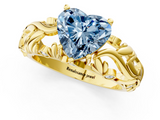 Yellow gold Fancy Blue Heart  Solitaire Diamond Leaf Vine Band with Prong Setting_43