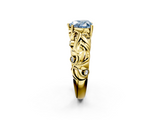 Yellow gold Fancy Blue Heart  Solitaire Diamond Leaf Vine Band with Prong Setting_44