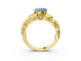 Yellow gold Fancy Blue Heart  Solitaire Diamond Leaf Vine Band with Prong Setting_45