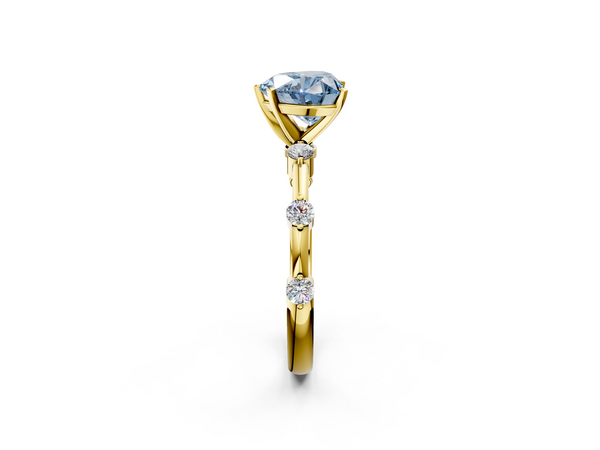 Yellow gold Fancy Blue Heart  Solitaire Diamond Ring with Bezel Set Side Stones and Prong Setting