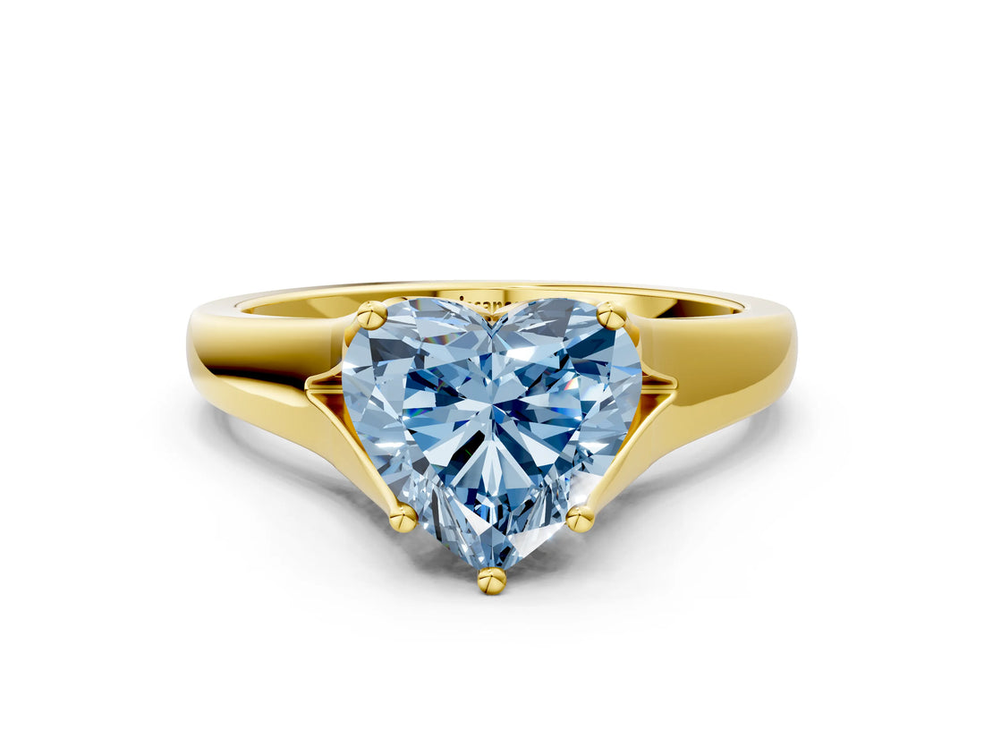 Yellow gold Fancy Blue Heart  Solitaire Diamond Ring with Cathedral Band and Four-Prong Setting_63