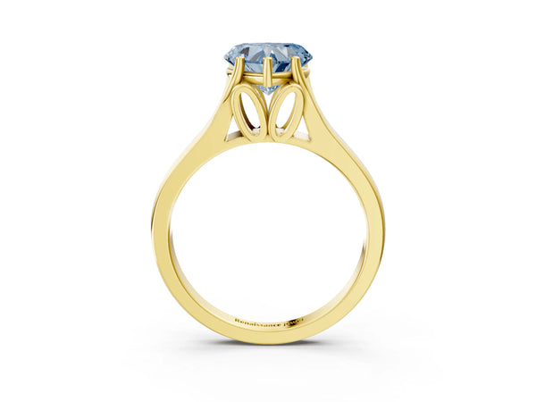 Yellow gold Fancy Blue Heart  Solitaire Diamond Ring with Cathedral Band and Four-Prong Setting
