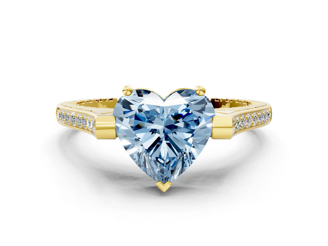 Yellow gold Fancy Blue Heart  Solitaire Diamond Ring with Channel Set Band and Bezel Prong Setting_56