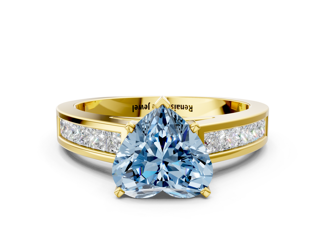Yellow gold Fancy Blue Heart  Solitaire Diamond Ring with Channel-Set Band and Four-Prong Setting_3