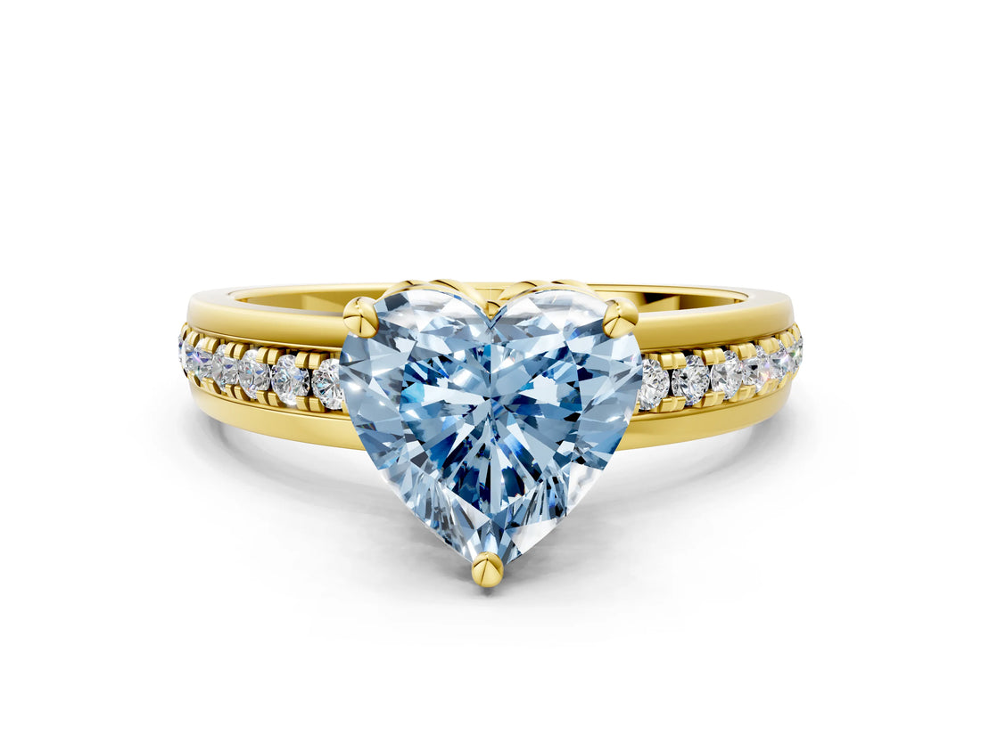 Yellow gold Fancy Blue Heart  Solitaire Diamond Ring with Channel Set Band and Six-Prong Setting_48