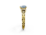 Yellow gold Fancy Blue Heart  Solitaire Diamond Ring with Filigree Band and Four-Prong Setting_27