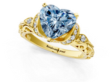 Yellow gold Fancy Blue Heart  Solitaire Diamond Ring with Filigree Band and Four-Prong Setting_28