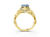 Yellow gold Fancy Blue Heart  Solitaire Diamond Ring with Filigree Band and Four-Prong Setting_29