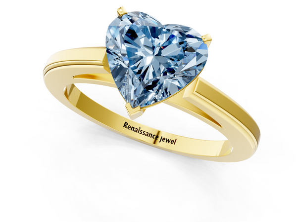 Yellow gold Fancy Blue Heart  Solitaire Diamond Ring with Four-Prong Setting and Classic Band