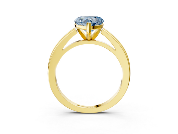 Yellow gold Fancy Blue Heart  Solitaire Diamond Ring with Four-Prong Setting and Classic Band