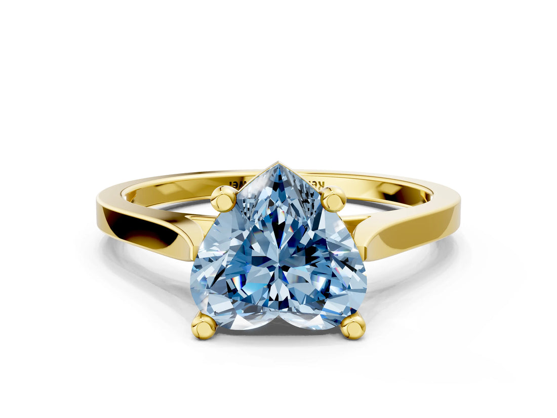 Yellow gold Fancy Blue Heart  Solitaire Diamond Ring with Four-Prong Setting and Tapered Band 1
