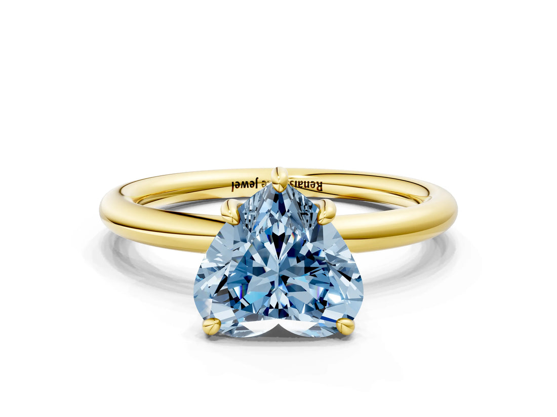 Yellow gold Fancy Blue Heart  Solitaire Diamond Ring with Four-Prong Setting on a Plain Band_20