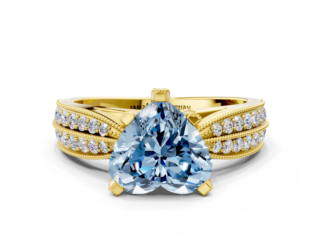 Yellow gold Fancy Blue Heart  Solitaire Diamond Ring with Milgrain Pavé Band and Four-Prong Setting_20