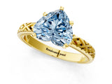 Yellow gold Fancy Blue Heart  Solitaire Diamond Ring with Milgrain and Black Enamel X Pattern Band_109