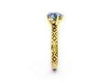 Yellow gold Fancy Blue Heart  Solitaire Diamond Ring with Milgrain and Black Enamel X Pattern Band_110