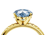Yellow gold Fancy Blue Heart  Solitaire Diamond Ring with Milgrain and Black Enamel X Pattern Band_112
