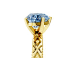 Yellow gold Fancy Blue Heart  Solitaire Diamond Ring with Milgrain and Black Enamel X Pattern Band_113