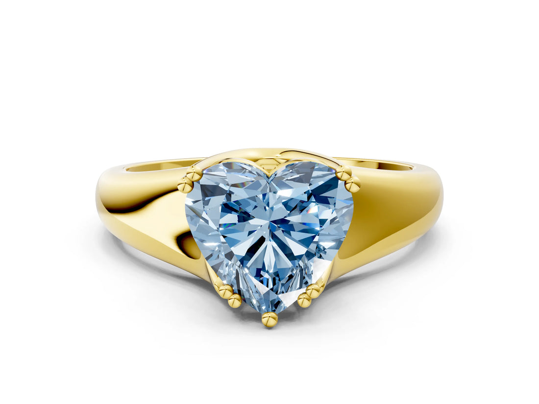 Yellow gold Fancy Blue Heart  Solitaire Diamond Ring with Six-Prong Cathedral Setting_32