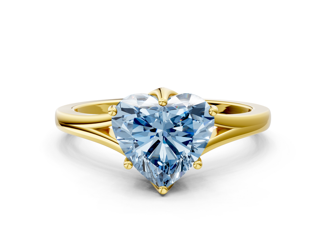 Yellow gold Fancy Blue Heart  Solitaire Diamond Ring with Six-Prong Setting and Tapered Band_17