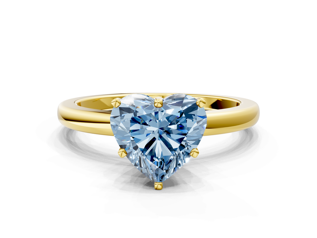 Yellow gold Fancy Blue Heart  Solitaire Diamond Ring with Six-Prong Setting on a Classic Band_3