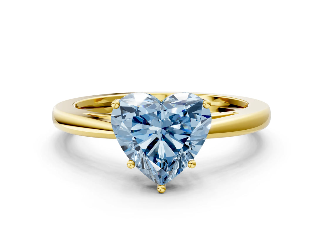 Yellow gold Fancy Blue Heart  Solitaire Diamond Ring with Split Shank and Four-Prong Setting_12