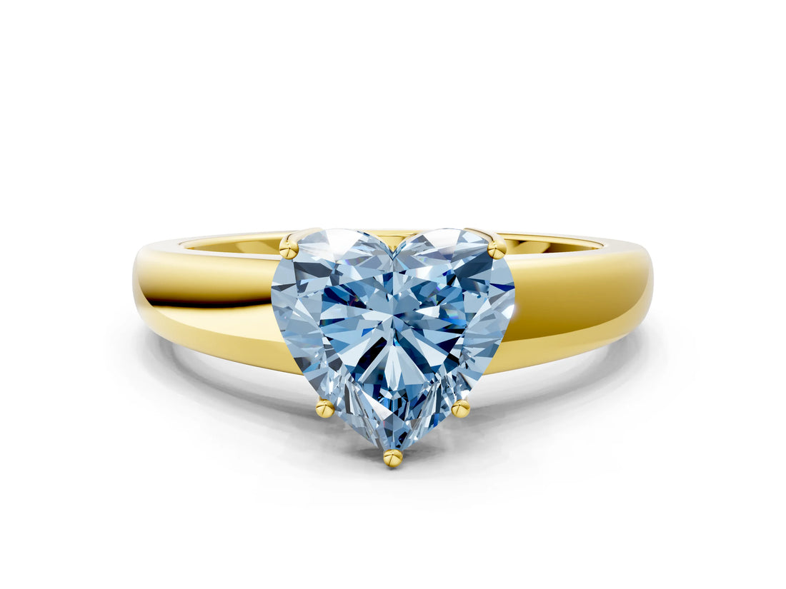 Yellow gold Fancy Blue Heart  Solitaire Diamond Ring with Tapered Band and Four-Prong Setting_49