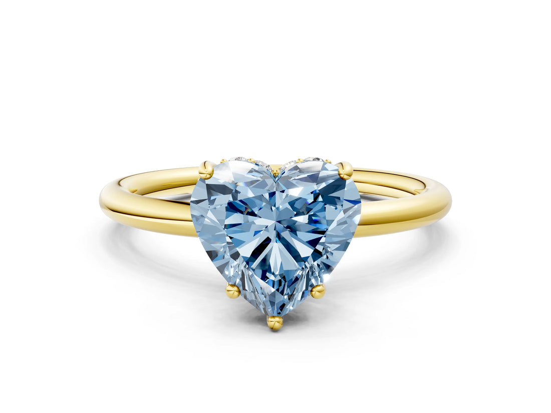 Yellow gold Fancy Blue Heart  Solitaire Diamond Ring with a Classic Band and Four-Prong Setting 1