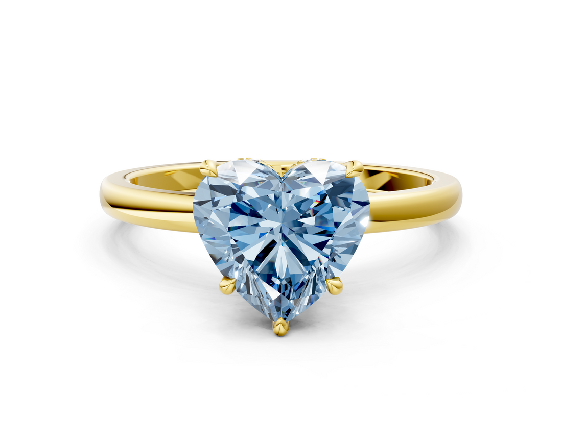 Yellow gold Fancy Blue Heart  Solitaire Engagement Ring with Cathedral Band and Four-Prong Setting_21