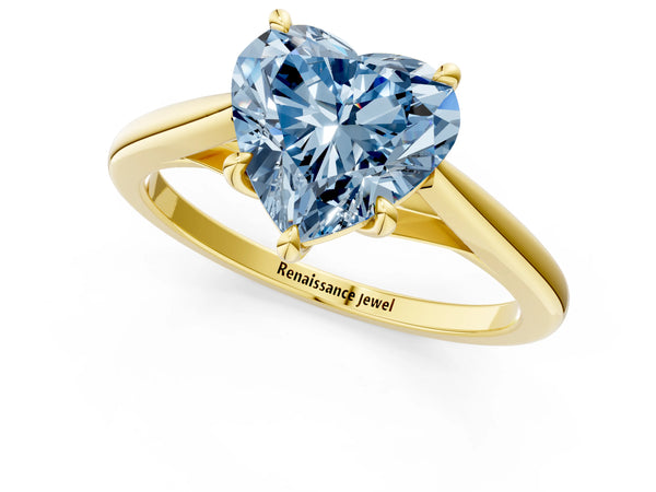 Yellow gold Fancy Blue Heart  Solitaire Engagement Ring with Four-Prong Setting and Classic Band