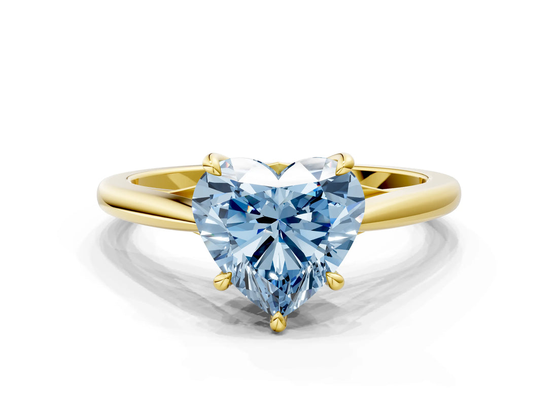 Yellow gold Fancy Blue Heart  Solitaire Engagement Ring with Four-Prong Setting and Classic Band