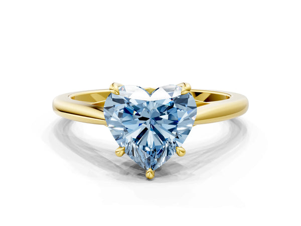 Yellow gold Fancy Blue Heart  Solitaire Engagement Ring with Four-Prong Setting and Classic Band