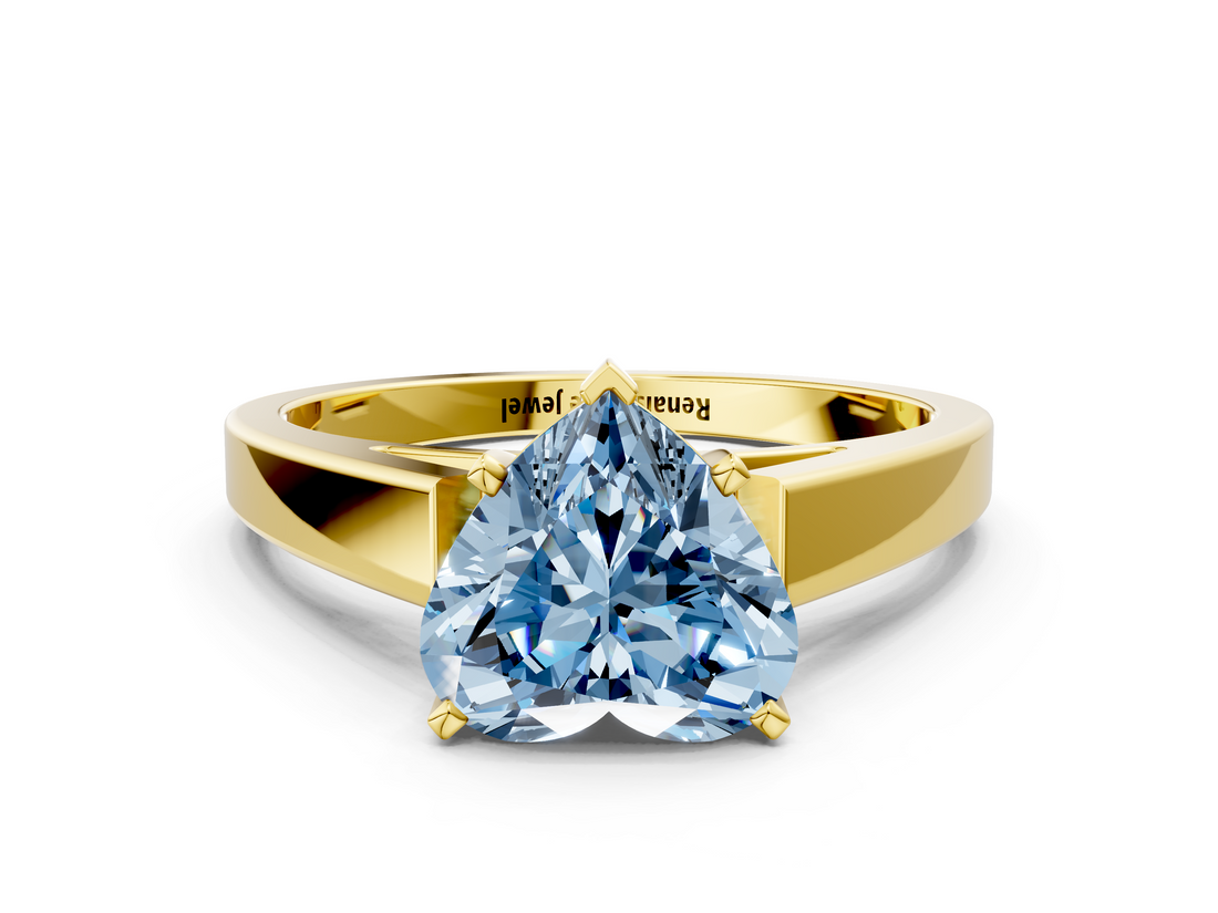 Yellow gold Fancy Blue Heart  Solitaire Engagement Ring with Four-Prong Setting and Tapered Band_3