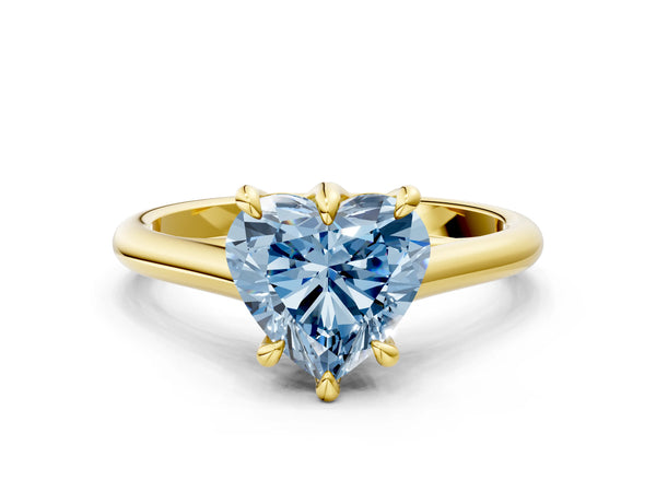 Yellow gold Fancy Blue Heart  Solitaire Engagement Ring with Six-Prong Setting and Classic Band