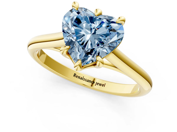 Yellow gold Fancy Blue Heart  Solitaire Engagement Ring with Six-Prong Setting and Classic Band