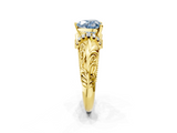 Yellow gold Fancy Blue Heart  Solitaire Filigree Engagement Ring with Halo and Prong Setting_69