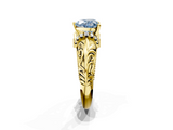 Yellow gold Fancy Blue Heart  Solitaire Filigree Engagement Ring with Halo and Prong Setting_70