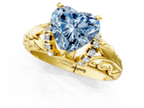 Yellow gold Fancy Blue Heart  Solitaire Filigree Engagement Ring with Halo and Prong Setting_71