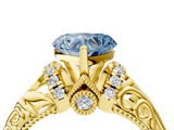 Yellow gold Fancy Blue Heart  Solitaire Filigree Engagement Ring with Halo and Prong Setting_73